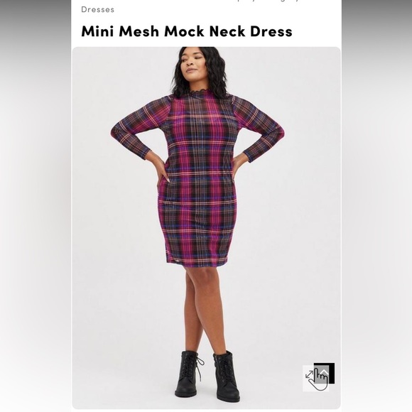 Torrid Sheer Mini Mesh Mock Neck Dress in Plaid Multi - Picture 9 of 9
